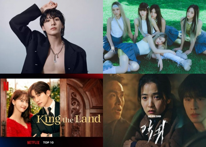 그룹 방탄소년단 정국을 비롯해 걸그룹 뉴진스, SBS 드라마 '악귀', JTBC 드라마 '킹더랜드' 등이 글로벌 시장을 강타하고 있다. /사진=빅히트뮤직, 어도어, SBS, JTBC 제공