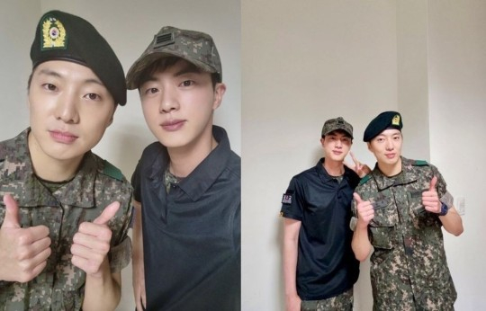 BTS 진이 위너 강승윤과 함께한 반가운 투샷을 공개했다. /사진=위버스 캡처