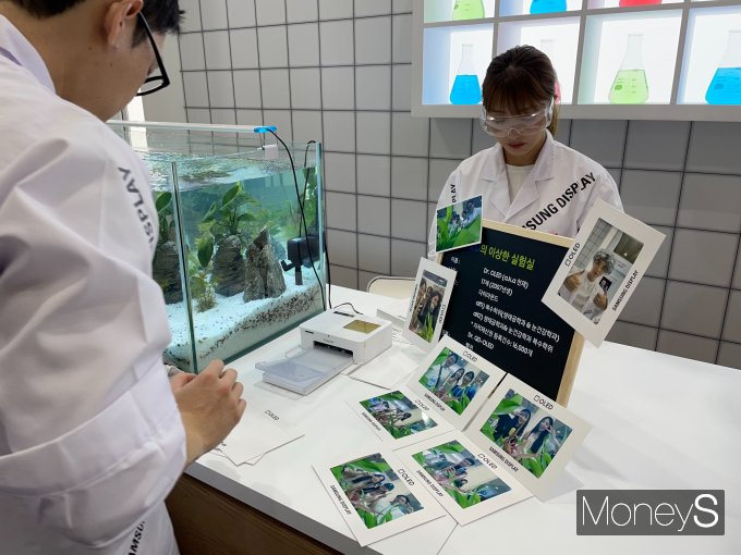 16일 서울 코엑스에서 개막한 'K-디스플레이 2023' 전시장의 삼성디스플레이 부스에 설치된 '닥터 OLED의 이상한 실험실'. / 사진=이한듬 기자 