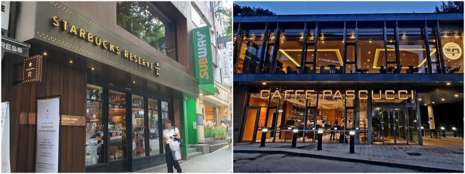 스타벅스와 파스쿠찌, 폴 바셋 등은 이색적인 분위기와 맛 등 차별화를 통해 소비자 마음을 잡았다. 사진은 스타벅스 이대R점(왼쪽)과 파스쿠찌 센트로서울대점. /사진=정원기, SPC