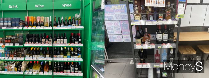 올리브영과 편의점은 와인을 좋아하는 MZ세대를 겨냥해 사업의 폭을 넗히고 있다. 사진은 서울 종로구 소재 올리브영 와인 코너(왼쪽)와 서울 강서구 소재 편의점 내 주류 코너. /사진=방민주 기자