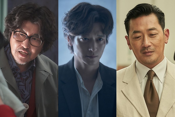 배우 송강호, 강동원, 하정우가 올 추석 연휴 극장가를 무대로 치열한 '흥행 전쟁'을 벌인다. 사진은 영화 '거미집', '천박사' '1947보스톤' 스틸컷. /사진=㈜바른손이앤에이,CJ ENM,롯데엔터테인먼트, ㈜콘텐츠지오 제공