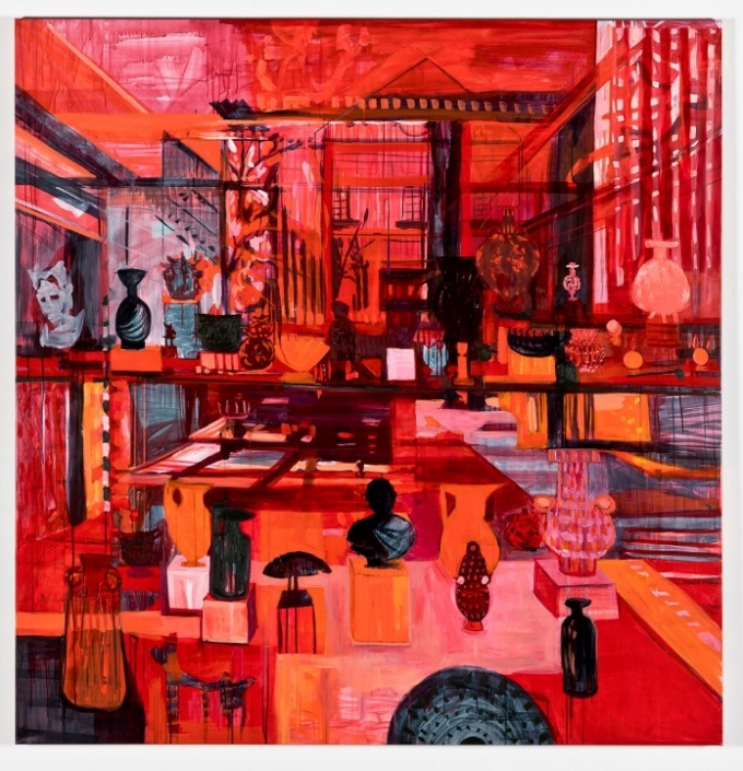 The Mean Reds, 2022, Watercolor, acrylic, ink, and oil on canvas, 198.1 x 193 cm (가나아트 제공)