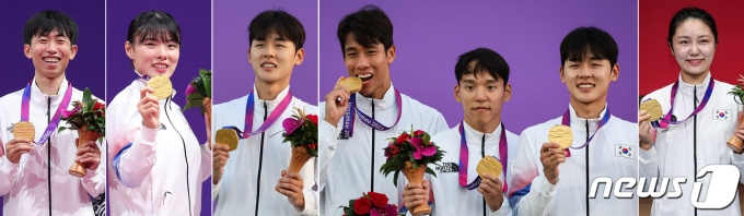 [사진] AG 첫 날, 태권도·근대5종·펜싱 5개 金 골든데이…'금맥 캤다'
