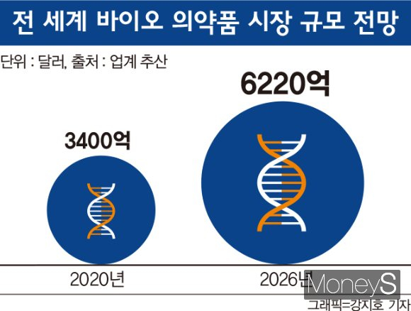 전 세계 바이오 의약품 시장 추이. /그래픽=강지호 기자