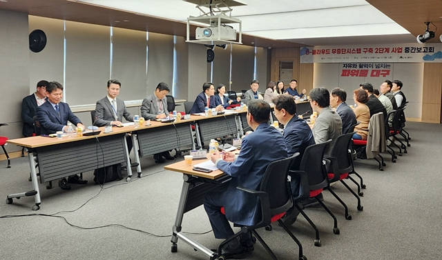 대구시가 1일 북구 산격동 소재 산격청사에서 'D-클라우드 무중단시스템(2단계) 구축사업' 용역 중간보고회를 하고 있다./사진제공=대구광역시