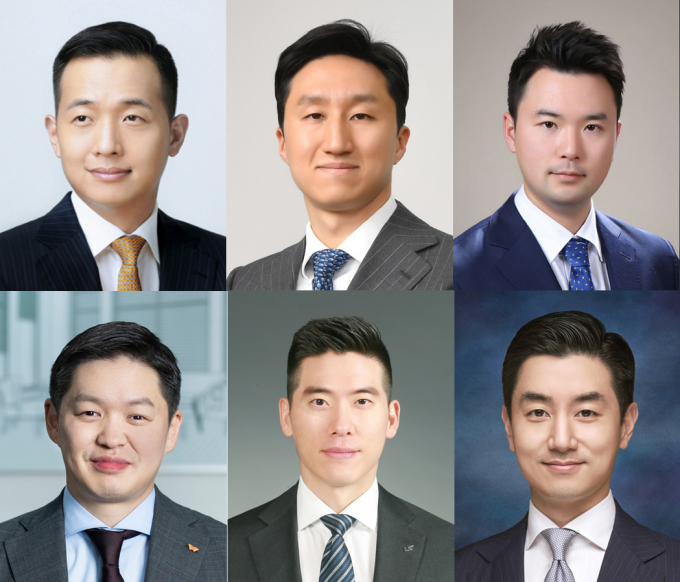 (왼쪽위 시계방향부터)김동관 한화 부회장, 정기선 HD현대 부회장, 이규호 코오롱 부회장, 김건호 삼양홀딩스 사장, 구동휘 LS MnM 부사장, 김성환 SK네트웍스 총괄사장. / 사진=각 사