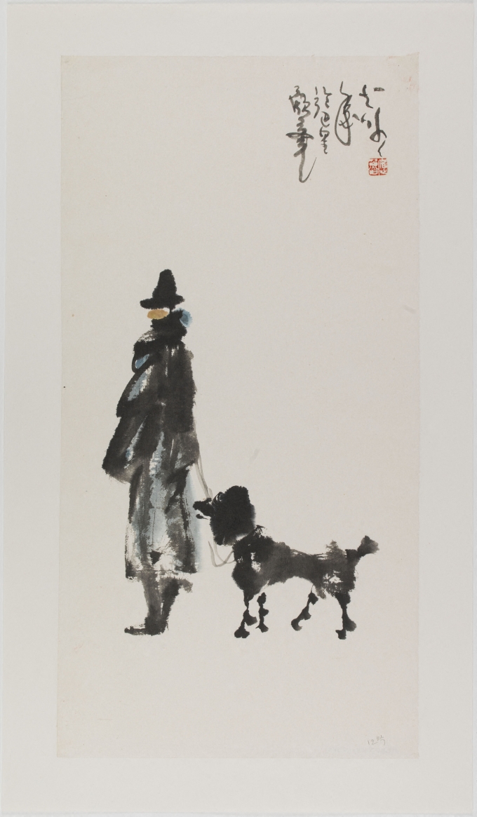 이응노, 파리 사람, 1976, 종이에 수묵, 66.2×34.2cm, 체르누스키 미술관, 파리 시립 아시아 미술관(Musee Cernuschi, Asian Arts Museum of Paris) 소장. 이응노미술관 제공.