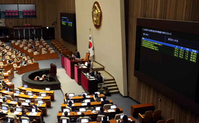 21대 정기국회를 마친 여·야가 11일 임시국회에 들어선다. 사진은 지난 8일 서울 여의도 국회에서 열린 제410회국회(정기회) 제14차 본회의에서 '노조법 및 방송3법'에 대한 재의의 건이 부결되는 모습. /사진=뉴시스