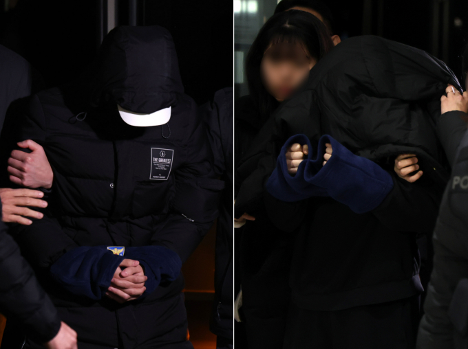 경복궁 담벼락을 스프레이 낙서로 훼손한 용의자 2명이 검거됐다. 사진은 경복궁 낙서테러 용의자 10대 남녀가 지난 19일 경기 수원시에서 체포돼 서울 종로경찰서로 압송되는 모습. /사진=뉴시스