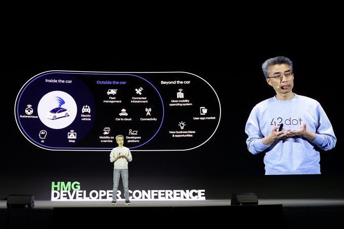포티투닷이 CES 2024에 참가해 SDV 전략 방향성과 내재화 기술 등을 공개한다. 사진은 최근 열린 현대차그룹 개발자 컨퍼런스에 나섰던 송창현 포티투닷 사장. /사진=포티투닷