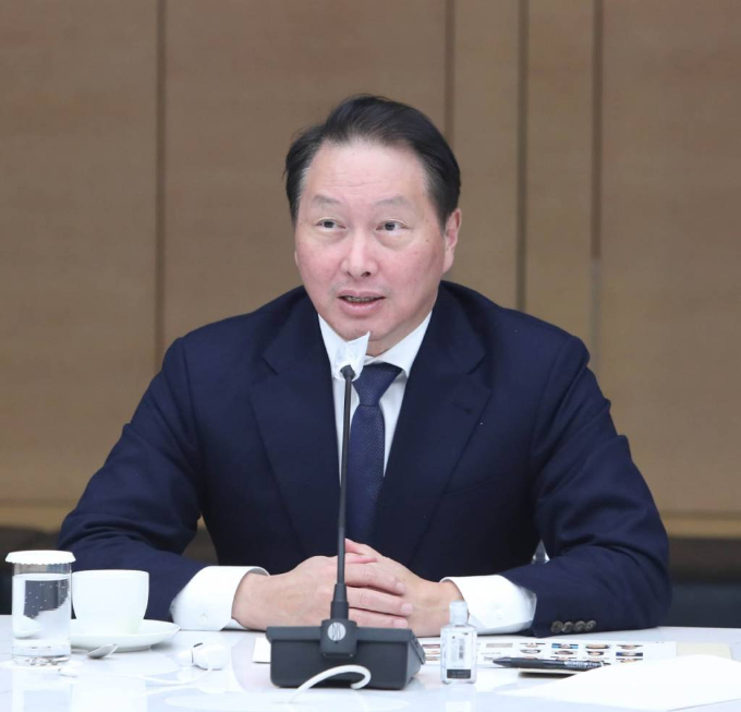 최태원 대한상의 회장이 18일 대한상의 회관에서 열린 출입기자단 간담회에서 발언하고 있다. /사진=대한상의