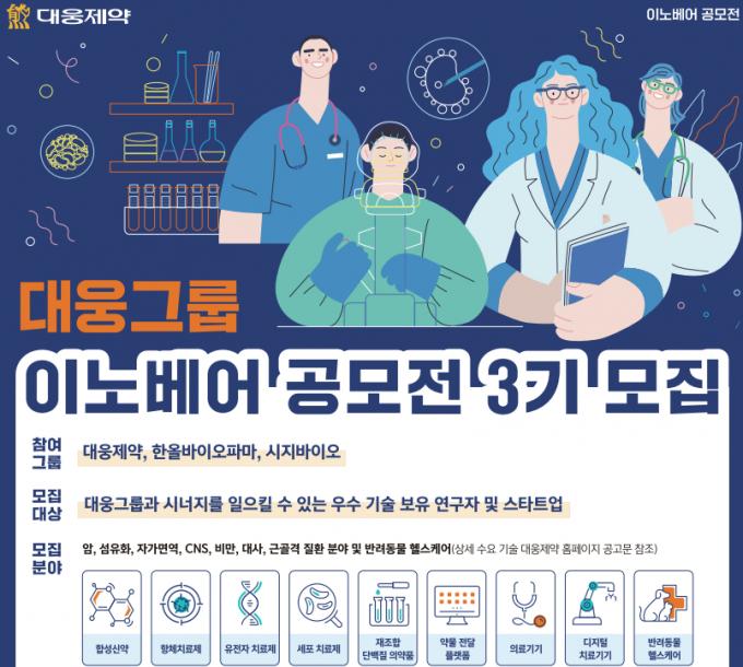 대웅제약이 국내 유망 제약∙바이오와 헬스케어 스타트업 발굴 및 육성을 위한 이노베어 공모전을 실시한다. /사진=대웅제약