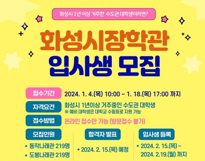  화성시장학관 입사생 모집 포스터. / 자료제공=화성시