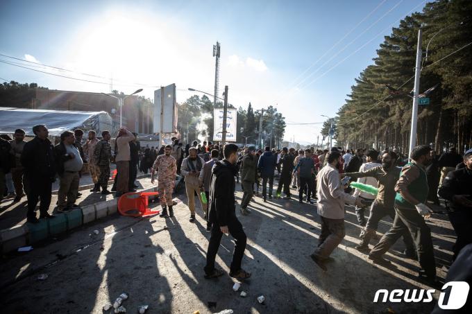 이란 혁명수비대(IRGC)의 가셈 솔레이마니 사령관의 추모 행사 폭발 사고현장,ⓒ 로이터=뉴스1