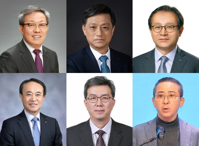 포스코그룹의 차기 회장 후보에 관심이 모인다. 사진은 왼쪽부터 시계 방향으로 정탁 포스코인터내셔널 부회장, 김학동 포스코 부회장, 정기섭 포스코홀딩스 사장, 권영수 전 LG에너지솔루션 부회장, 김준형 포스코퓨처엠 사장, 유병옥 포스코홀딩스 부사장. /사진=각 사