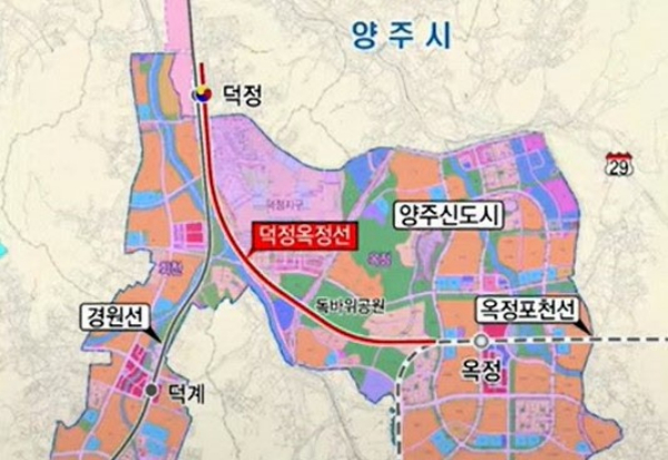 제2차 경기도 도시철도망 구축계획(안)에 반영된 덕정옥정선 노선도. / 자료제공=경기도
