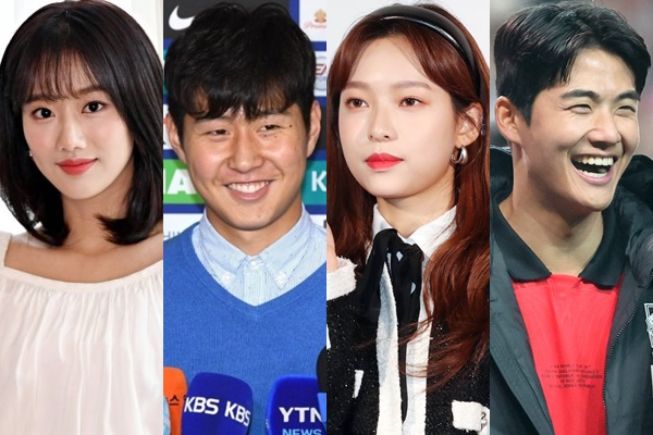 걸그룹 에이프릴 출신 이나은, 양예나가 축구선수 이강인과 설영우와 열애설, 결별설에 휩싸였다. 사진은 이나은, 이강인, 양예나, 설영우(왼쪽부터). /사진=장동규 기자, 뉴스1, 머니투데이