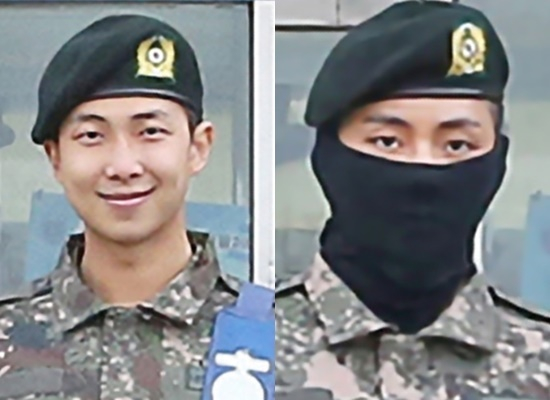 방탄소년단 RM(왼쪽)과 뷔. /사진=육군훈련소 홈페이지
