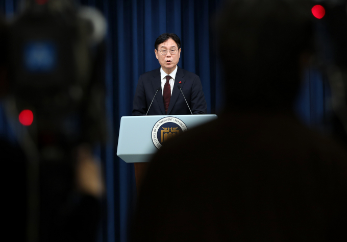 이관섭 비서실장이 5일 용산 대통령실 청사 브리핑룸에서 김건희 여사·대장동 특검법(쌍특검법)에 대한 재의요구안(거부권) 의결과 관련한 브리핑을 하고 있다. / 사진=뉴스1 오대일 기자