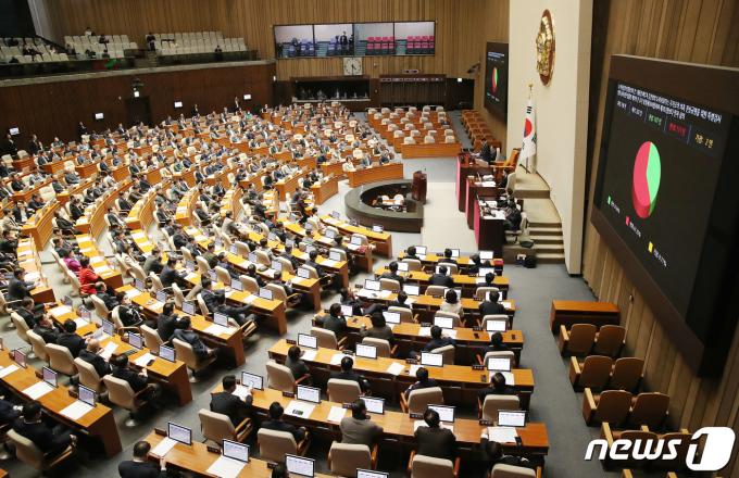 9일 오후 서울 여의도 국회 본회의장에서 열린 제411회국회(임시회) 제4차 본회의에서 의사일정 변경동의안의 건 :대통령 배우자 김건희의 도이치모터스 주가조작 의혹 진상규명을 위한 특별검사 임명 등에 관한 법률안 제의의 건 추가 상정(제104항)하여 제102항보다 먼저 심의가 재적 298인, 재석 282인, 찬성 107인, 반대 173인, 기권 2인으로 부결되고 있다. 2024.1.9/뉴스1 ⓒ News1 임세영 기자