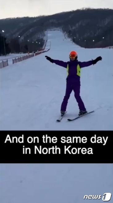 러시아 여성 인플루언서인 빅토리아가 SNS에 북한 마식령스키장 리조트를 방문한 영상을 게재했다. (출처=더선 캡처)