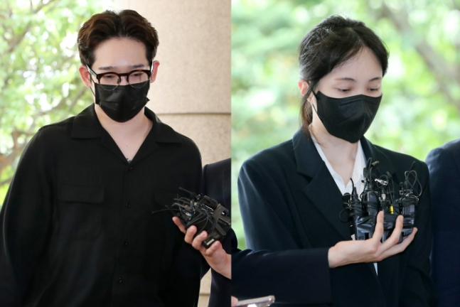  남태현, 서민재의 선고기일이 열린다. 사진은 지난 5월 서울 마포구 서울서부지방법원에서 열리는 구속전피의자심문(영장실질심사)에 출석한 마약류관리에 관한 법률위반 혐의로 기소된 가수 남태현과 방송인 서민재(오른쪽)./사진=뉴스1
