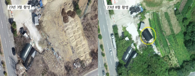 남양주시 개발제한구역 내 불법 창고 드론 촬영. / 사진제공=경기도 