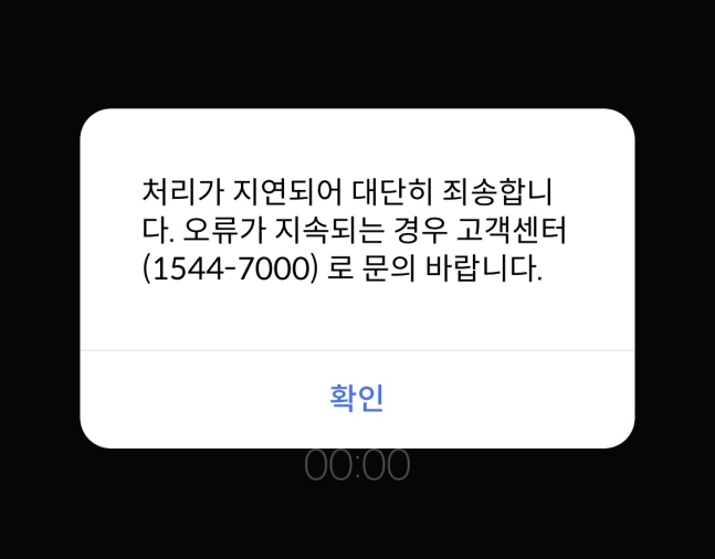 신한카드 앱은 결제 지연 상황이 이뤄지고 있다./사진=신한카드 앱 갈무리