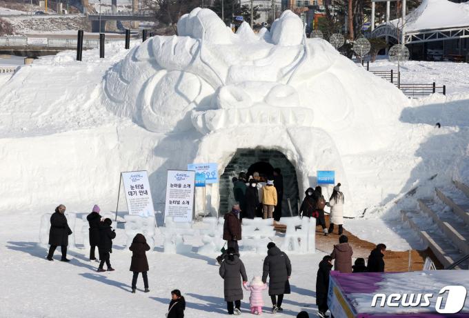 [사진] 대관령 눈꽃축제, 눈길 사로잡는 청룡 눈 터널
