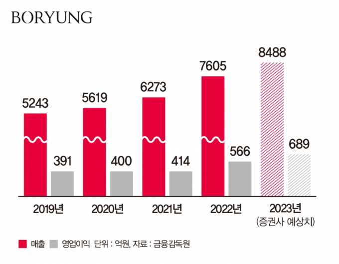 보령이 2019년 매출 5000억원을 넘어선 이후 지속적으로 성장세를 보이고 있다. /그래픽=김은옥 기자