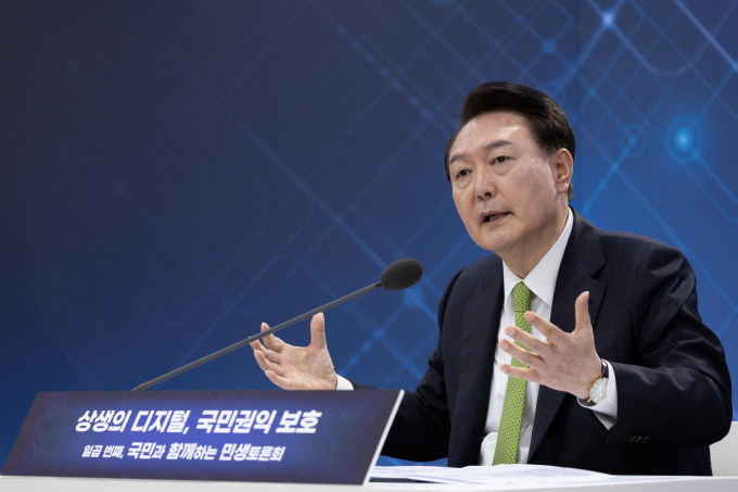 31일 윤석열 대통령이 북한 정권 도발 대응을 위해 제57차 중앙통합방위회의와 군 주요 지휘관 회의를 주재한다. 사진은 윤 대통령이 지난 30일 경기 성남 판교제2테크노밸리 기업지원허브에서 상생의 디지털, 국민권익 보호 주제로 열린 일곱 번째 국민과 함께하는 민생토론회에서 마무리 발언을 하는 모습. /사진=뉴시스(대통령실 제공)