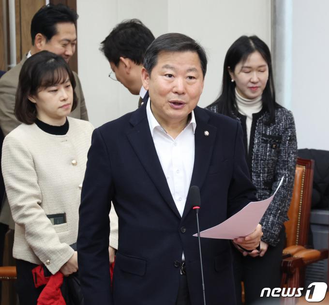 이철규 국민의힘 의원이 22일 서울 여의도 국회에서 열린 국민인재 영입 환영식에서 발언을 하고 있다. 2024.1.22/뉴스1 ⓒ News1 송원영 기자