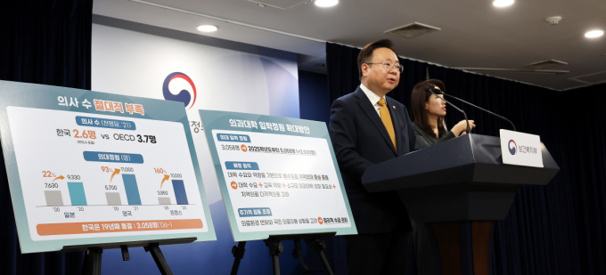 조규홍 보건복지부 장관이 6일 서울 종로구 정부서울청사에서 의과대학 입학정원 확대 방안에 대해 발표하고 있다. /사진=뉴스1 박지혜 기자