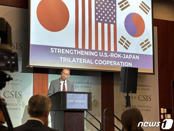 로버트 켑키 국무부 동아태 부차관보가 12일(현지시간) 전략국제문제연구소(CSIS)가 개최한 포럼에서 기조연설을 하고 있다. 2024.02.12.