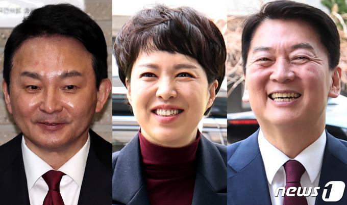 원희룡 전 국토교통부 장관(왼쪽부터)·김은혜 전 대통령실 홍보수석비서관·안철수 국민의힘 의원이 14일 서울 영등포구 여의도 국민의힘 당사에서 열린 공천 신청자 면접 심사에 참석하고 있다. 2024.2.14/뉴스1