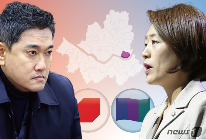 고민정 더불어민주당 의원과 오신환 전 국민의힘 의원이 서울 광진을에서 총선 격전을 치른다. 사진은 오 전 의원(왼쪽)과 고 의원의 모습. /사진=뉴스1
