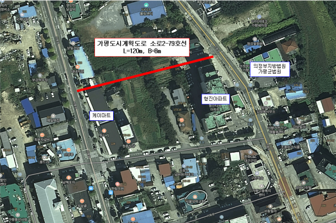 가평군 도시계획도로 개설공사 예정 구간 도면. /사진제공=가평군