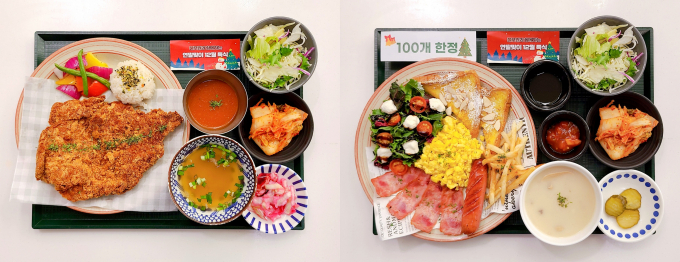 지난해 12월 진행된 특식 메뉴. 사진은 돈마호크카츠(왼쪽), 브런치세트(오른쪽)/사진= LG제공