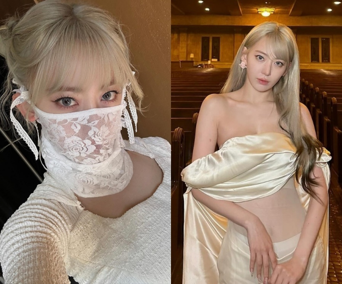 르세라핌 사쿠라, 레이스 마스크→시스루 드레스…'극락 비주얼'