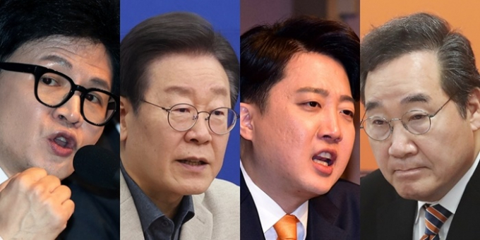 4·10총선을 50일 앞둔 정치권에 격랑이 몰아치며 경쟁이 과열 중이다. 사진은 왼쪽부터 한동훈 국민의힘 비상대책위원장·이재명 더불어민주당 대표·이준석 개혁신당 공동대표·이낙연 개혁신당 공동대표의 모습. /사진=뉴스1