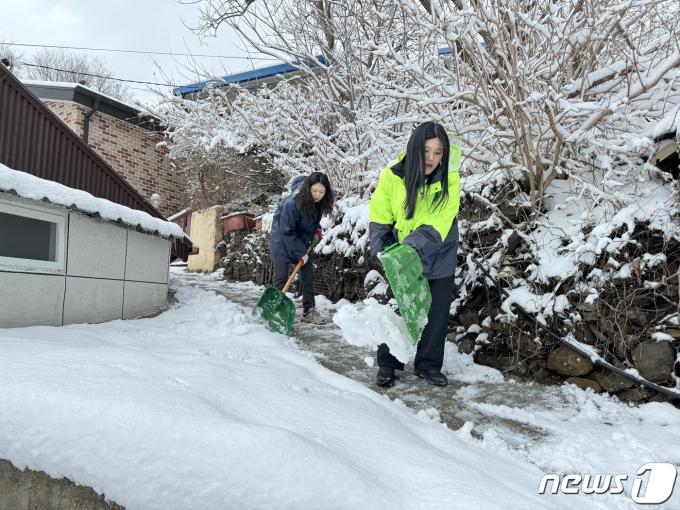 강원 산지와 동해안을 중심으로 많은 눈이 내린 23일 동해시 묵호동 산재골 일대에서 제설작업이 진행되고 있다. (동해시 제공) 2024.2.23/뉴스1 ⓒ News1 윤왕근 기자