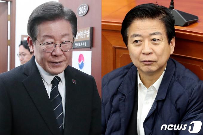 이재명 더불어민주당 대표(왼쪽)와 노웅래 의원(서울 마포갑)./뉴스1 ⓒ News1 임세영 기자