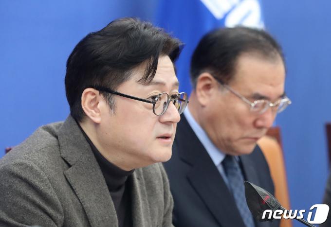 홍익표 더불어민주당 원내대표가 22일 오전 서울 여의도 국회에서 열린 정책조정회의에서 발언을 하고 있다. 2024.2.22/뉴스1 ⓒ News1 임세영 기자