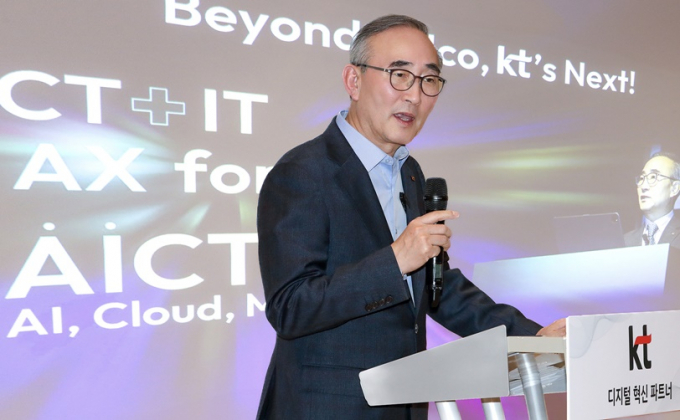 김영섭 KT 대표는 지난 27일(현지시각) 회사의 새로운 비전으로 'AICT'를 제시하며 도약을 예고했다. /사진=KT
