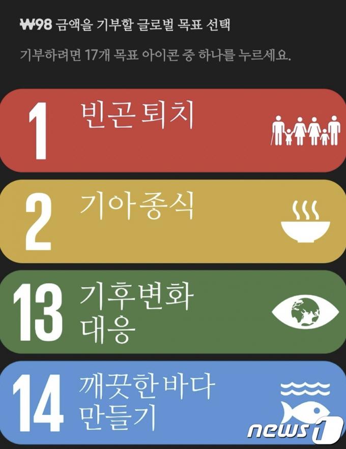 삼성전자 글로벌 골즈 앱에 등록된 유엔개발계획(UNDP)가 선정한 17개 목표 ⓒ 뉴스1