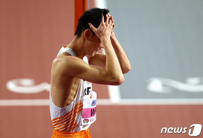 우상혁이 3일(한국시간) 영국 스코틀랜드 글래스고에서 열린 2024 세계실내육상선수권대회 남자 높이뛰기에서 동메달을 획득했다. ⓒ 로이터=뉴스1