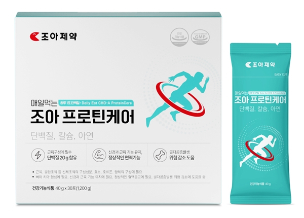 조아 프로틴 케어는 분리대두단백질, 산양유, 칼슘, 아연 등을 함유했다. 조아제약 단백질 건강기능식품 '매일먹는 조아 프로틴 케어'. /사진=조아제약