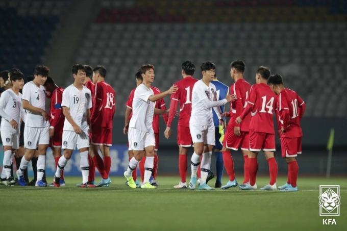2019년 북한 평양에서 열렸던 한국과 북한의 카타르 월드컵 예선 경기 모습(대한축구협회 제공)