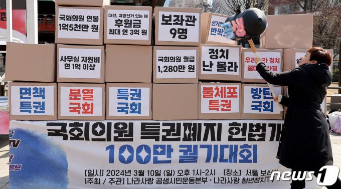 [사진] '국회의원 특권 그만, 국민을 위해'